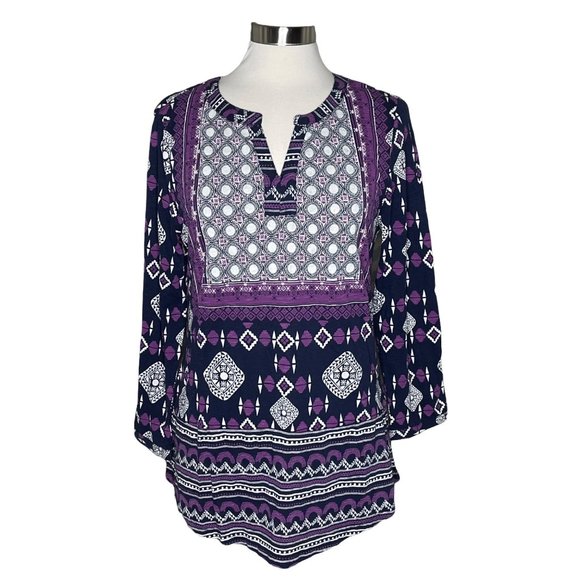GNW Indigo M medallion print top blue purple - Picture 1 of 8
